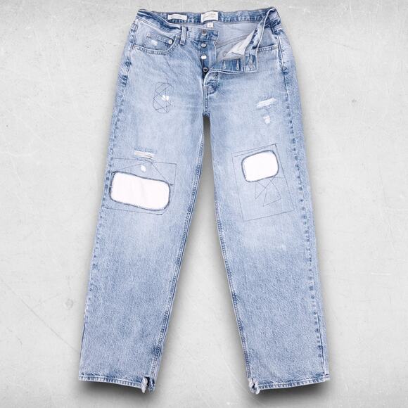 Universal Thread Jeans Womens 8R Blue Mid Rise 90s Baggy Distressed Patchwork - Picture 1 of 12